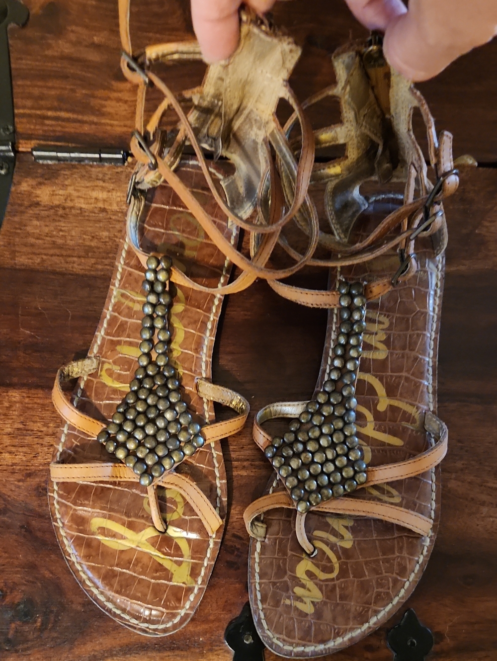 Sam Edelman Leather Upper Tan Brown Beaded Gladiator Sandals Ginger Sz 8.5